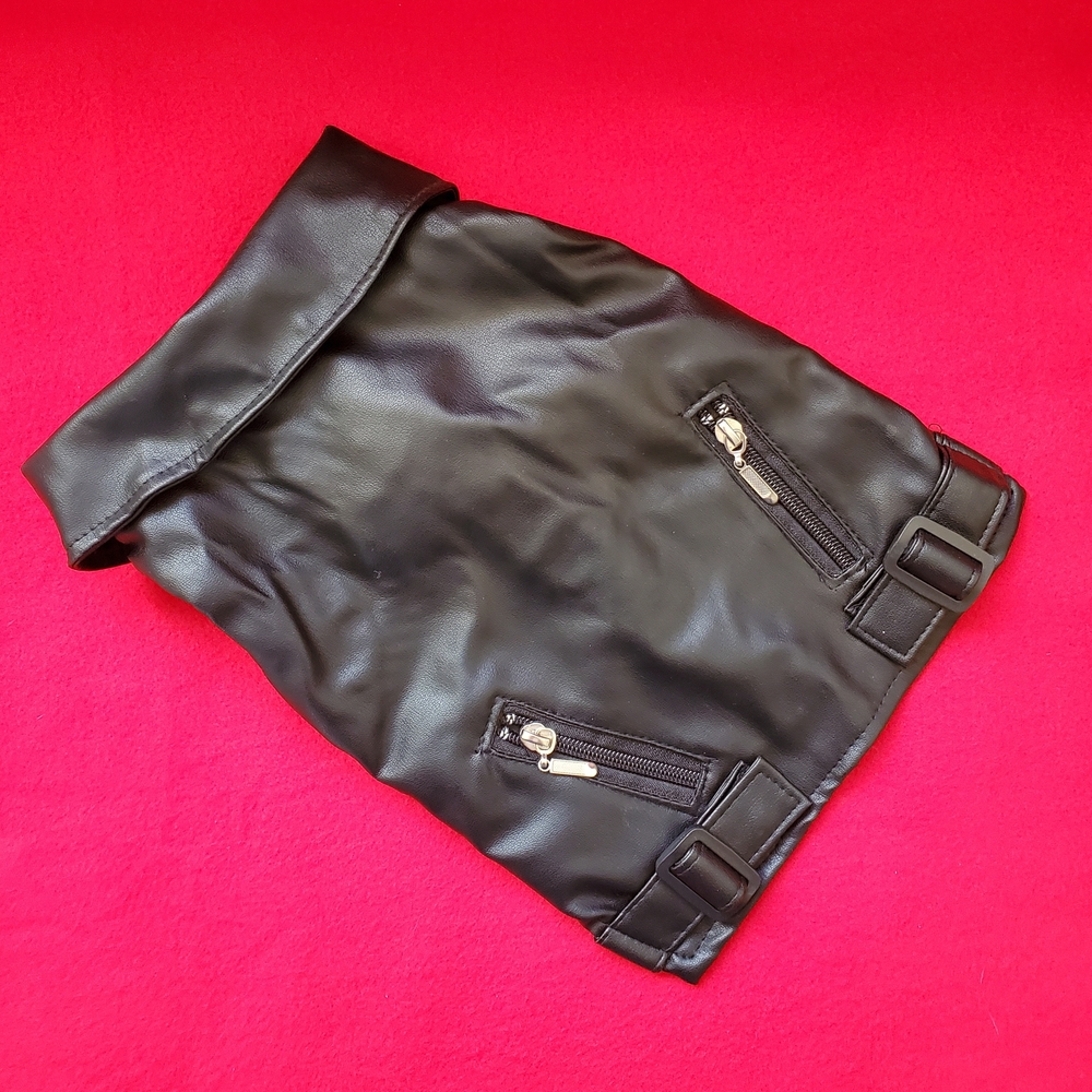 FAUX Black Leather BIKER Dog Jacket. Size MEDIUM.